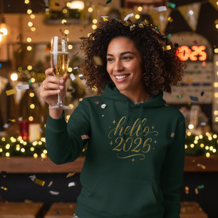 Hej 2026 Guld Glitter Nyår Hoodie T Shirt