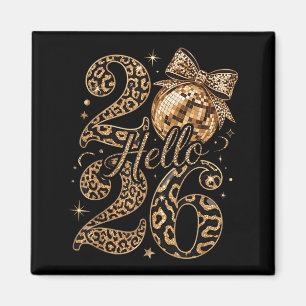 Hej 2026 Leopard Coquette Disco Ball Gott Nytt År Magnet