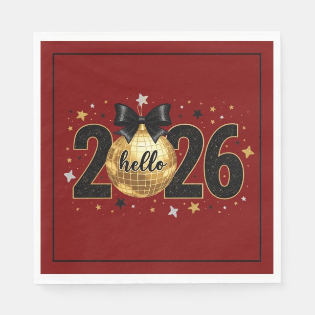 Hej 2026 Röd Glitter Glans Design Pappersservett (Framsidan)