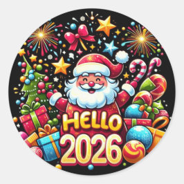 Hej 2026 Tomte Jul Nyår Runt Klistermärke