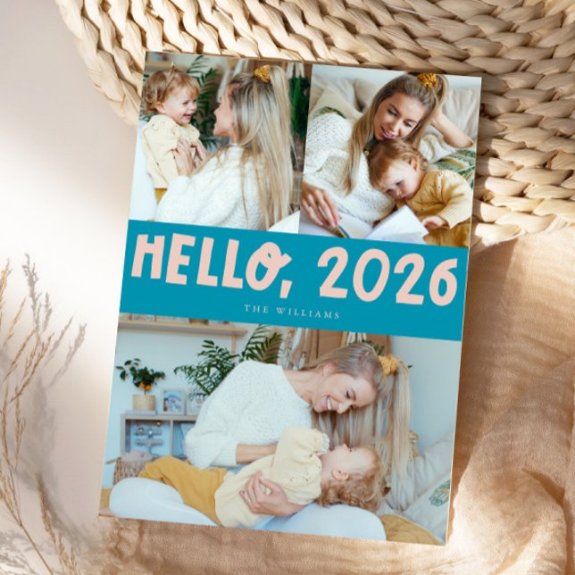 Hej 2026 Typografi Aqua Blå Foto Julkort (Skapare uppladdad)