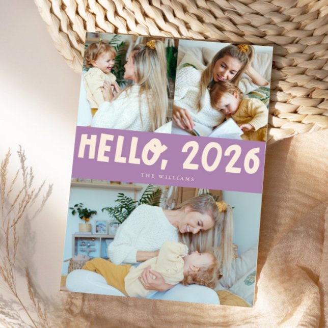 Hej 2026 Typografi Lila Foto Julkort (Skapare uppladdad)