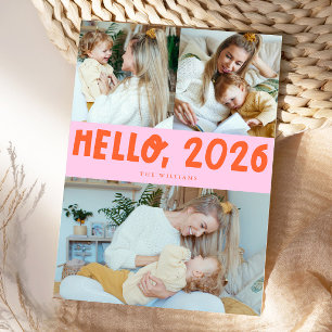 Hej 2026 Typografi Orange Rosa Foto Julkort
