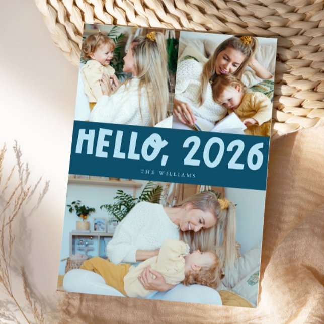 Hej 2026 Typografi Teal Foto Julkort (Skapare uppladdad)