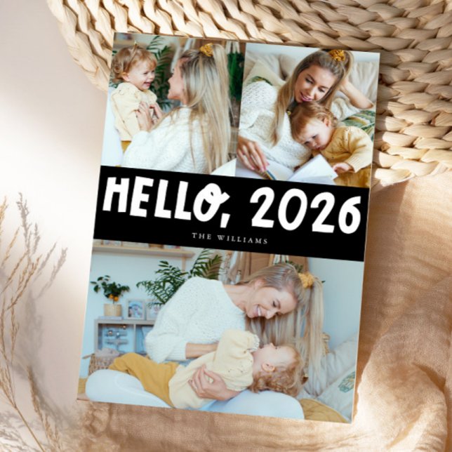 Hej 2026 Typography Svart Foto Julkort (Skapare uppladdad)