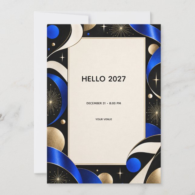 Hej 2027 Midnattsblå Guld Nyår Inbjudan (Framsida)