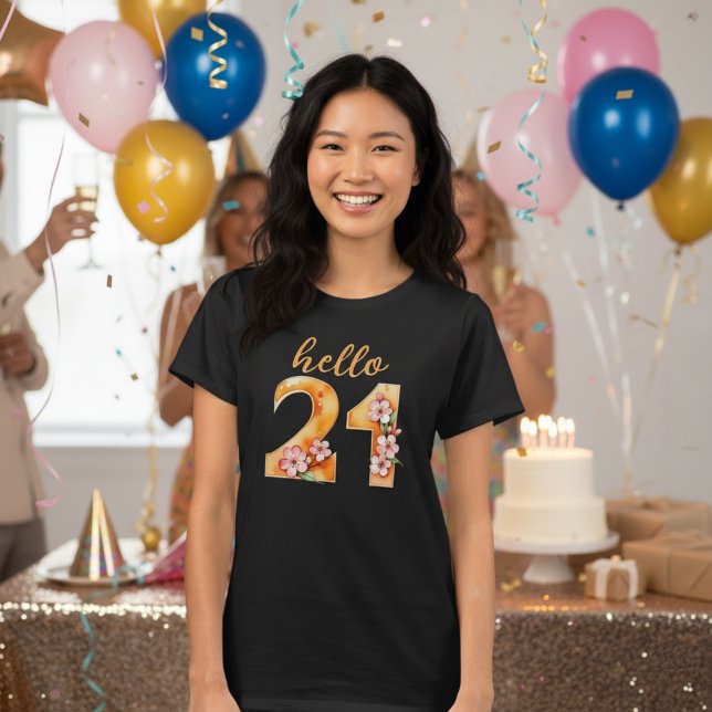 Hej 21 Cherry Blommar 21:a födelsedag T-shirt (Hello 21 - 21st birthday t-shirt.)