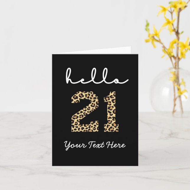 Hej 21 | Söt 21-årsdag cheetamönstrad kort (Gul blomma)