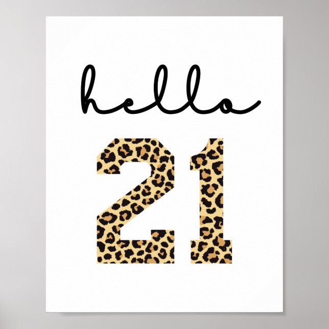 Hej 21 | Utskrift på 21:a födelsedag av cheetah Poster (Framsidan)