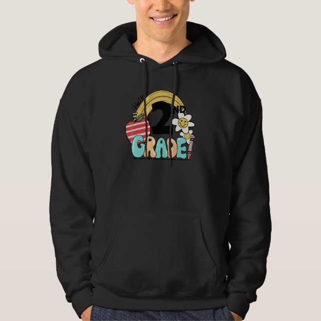 Hej 2:a klass Groovy regnbåge tillbaka till skolan Hoodie (Framsida)