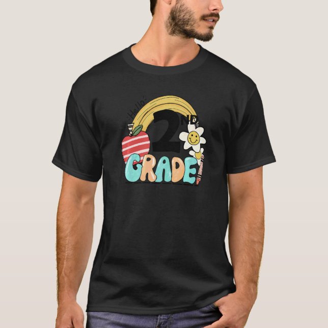 Hej 2:a klass Groovy regnbåge tillbaka till skolan T Shirt (Framsida)