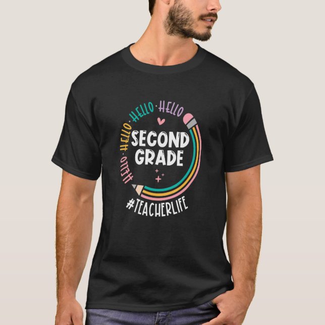 Hej 2:a Klass-lärarlivet Lycklig 1:a dagen T Shirt (Framsida)