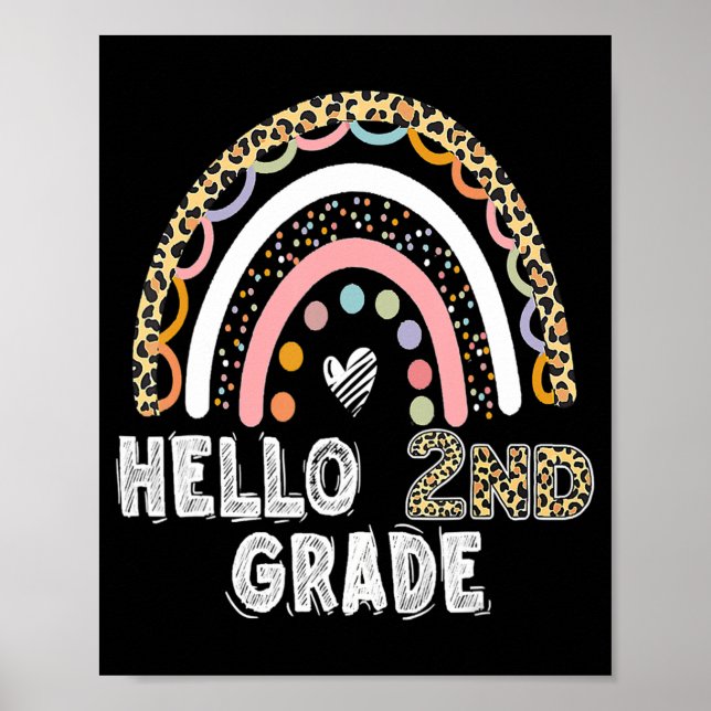 Hej 2:a Klass Leopard Rainbow Back to school Tea Poster (Framsidan)