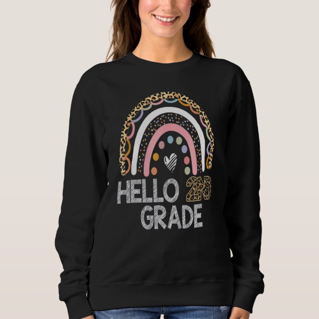 Hej 2:a Klass Leopard Rainbow Back to school Tea T Shirt (Framsida)