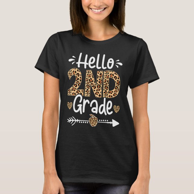 Hej 2:a Klass Leopard Teacher Studenter tillbaka t Shirt (Framsida)