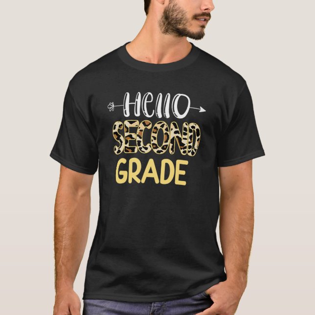 Hej 2:a klass leopardtryck lärare i andra klass t shirt (Framsida)