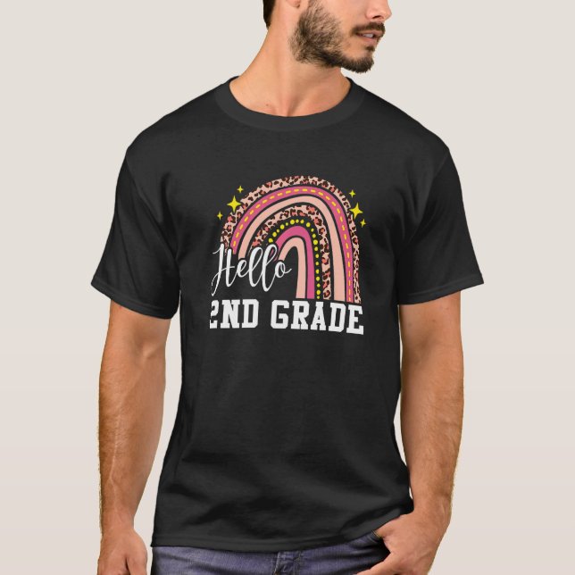 Hej 2:a Klass Rainbow Leopard Back to school Boy T Shirt (Framsida)