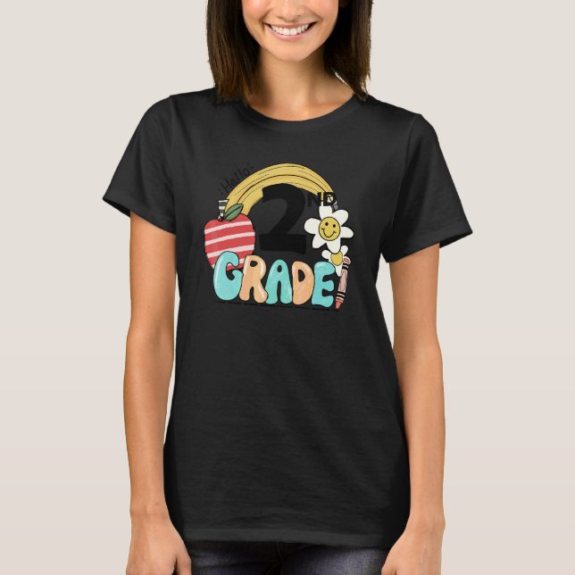 Hej 2:a klassens groovy regnbåge tillbaka till sko t shirt (Framsida)