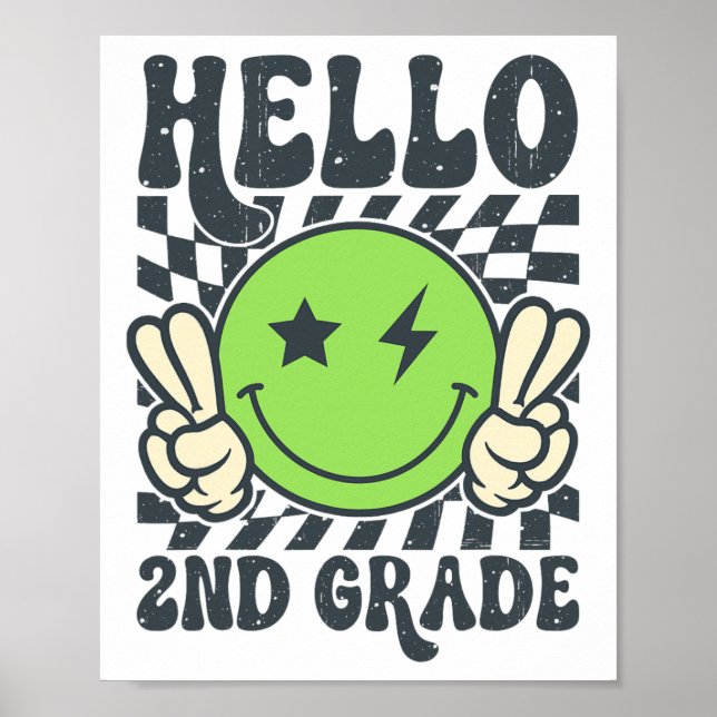 Hej 2:a klassens vibbar Groovy Smile Face Tillbaka Poster (Framsidan)