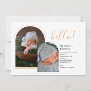 Hej 2 Baby Foton Hand-Lettered Birth Meddelande