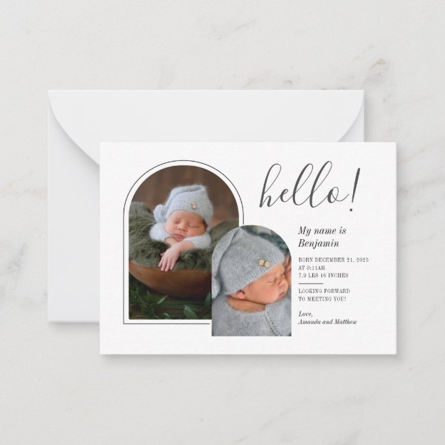 Hej 2 Foton Hand-Lettered Birth-annonsering Anteckningskort (Framsida)