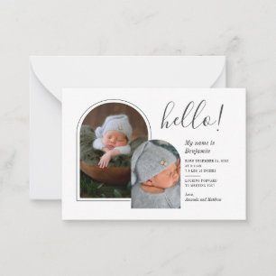 Hej 2 Foton Hand-Lettered Birth-annonsering Anteckningskort