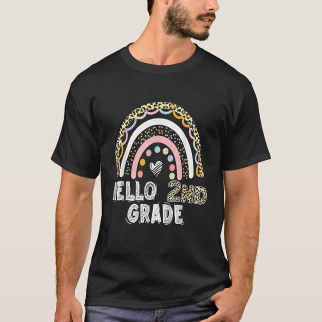 Hej 2Nd Klass Leopard Rainbow Back to school Sec T Shirt (Framsida)