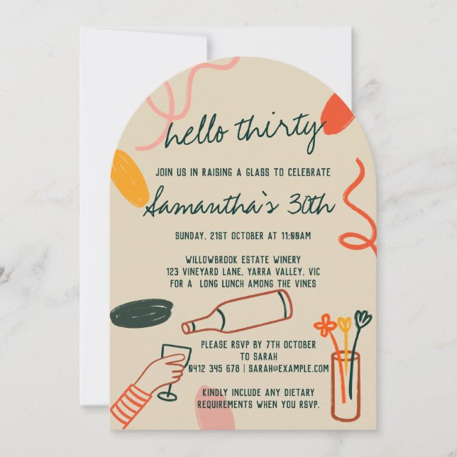 Hej 30 30:e Winery Lunch Birthday Inbjudningar (Framsida)