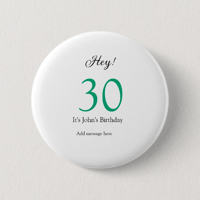 Hej 30-årsdag grön svart fet bokstav nam knapp (Framsida)