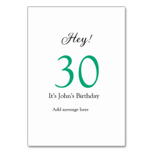 Hej 30-årsdag grön svart fet bokstav namn bordsnummer