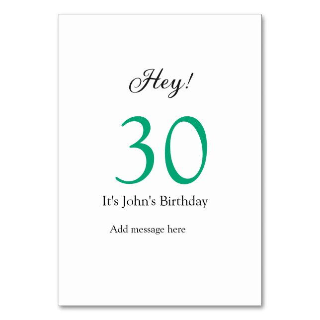 Hej 30-årsdag grön svart fet bokstav namn bordsnummer (Framsidan)
