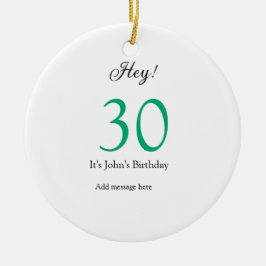 Hej 30-årsdag grön svart fet bokstav namn julgransprydnad keramik