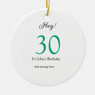 Hej 30-årsdag grön svart fet bokstav namn julgransprydnad keramik