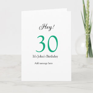 Hej 30-årsdag grön svart fet bokstav namn kort
