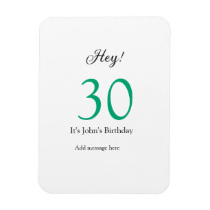 Hej 30-årsdag grön svart fet bokstav namn magnet