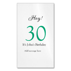 Hej 30-årsdag grön svart fet bokstav namn magnetiska visitkort