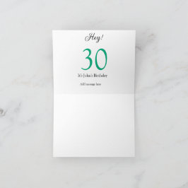 Hej 30-årsdag grön svart fet bokstav namn tack kort