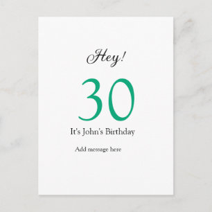 Hej 30-årsdag grön svart fet bokstav namn vykort