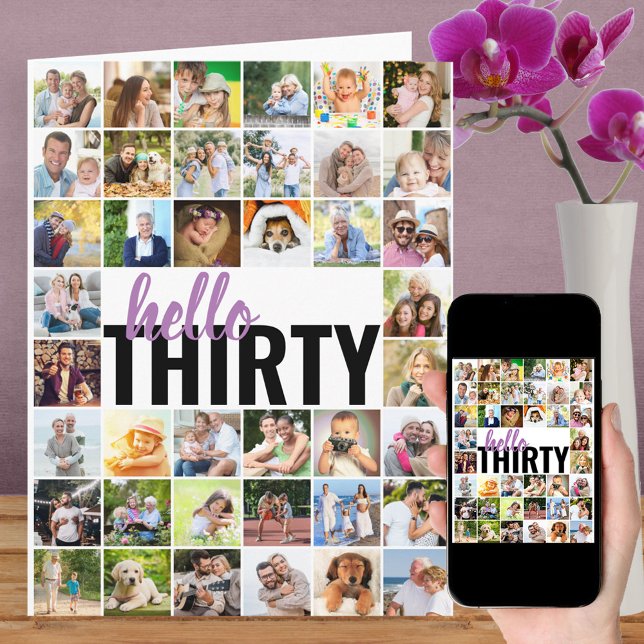 Hej 30 Editable Big Photo Collage Birthday Card Kort (Skapare uppladdad)