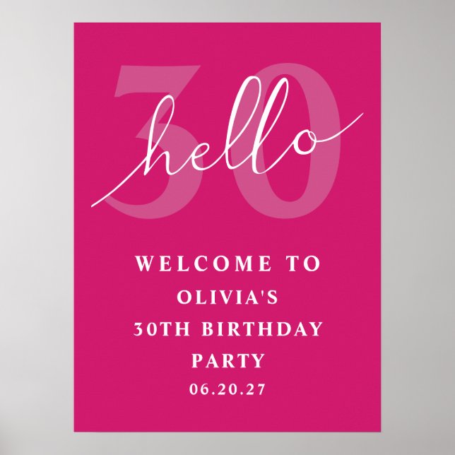 Hej 30 Fet typografi Varm rosa födelsedagsfirande  Poster (Framsidan)