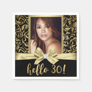 Hej 30 Guld Black Damask 30års födelsedag Pappersservett