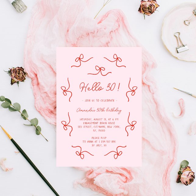 Hej 30 Hand plockade Whimsical Bows Födelsedagsfes Inbjudningar (Skapare uppladdad)