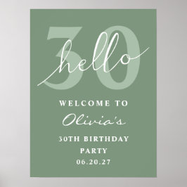 Hej 30 Modern Simple Sage Grönt Birthday Välkommen Poster