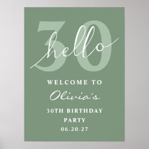 Hej 30 Modern Simple Sage Grönt Birthday Välkommen Poster