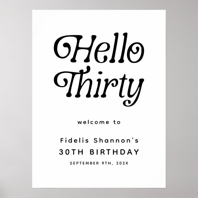 Hej 30 Retro 30års födelsedag Välkomstskylt Poster (Framsidan)