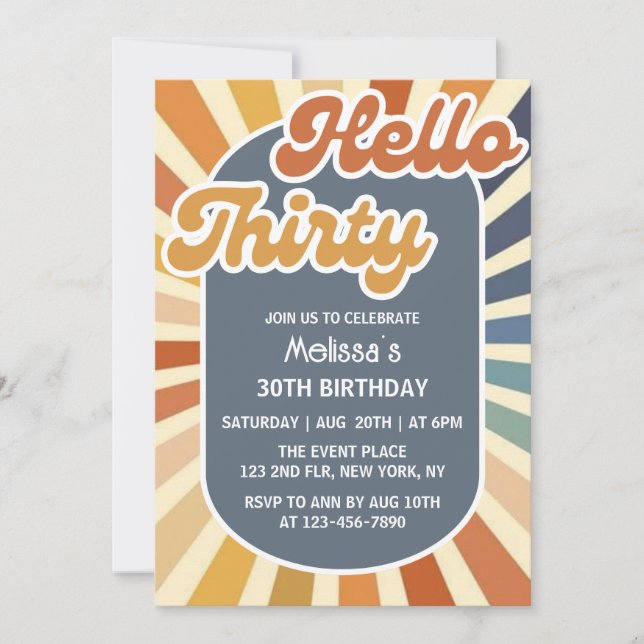 Hej 30 Retro Sol Groovy Wave Birthday Inbjudningar (Framsida)