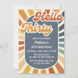 Hej 30 Retro Sol Groovy Wave Birthday Inbjudningar