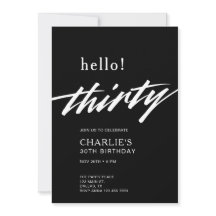 Hej 30 svart, modern skript 30års födelsedag