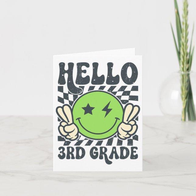 Hej 3:e klassens vibbar Groovy Smile Face Tillbaka Kort (Framsida)