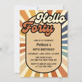 Hej 40 Brown Retro Sol Groovy Wave Birthday Inbjudningar